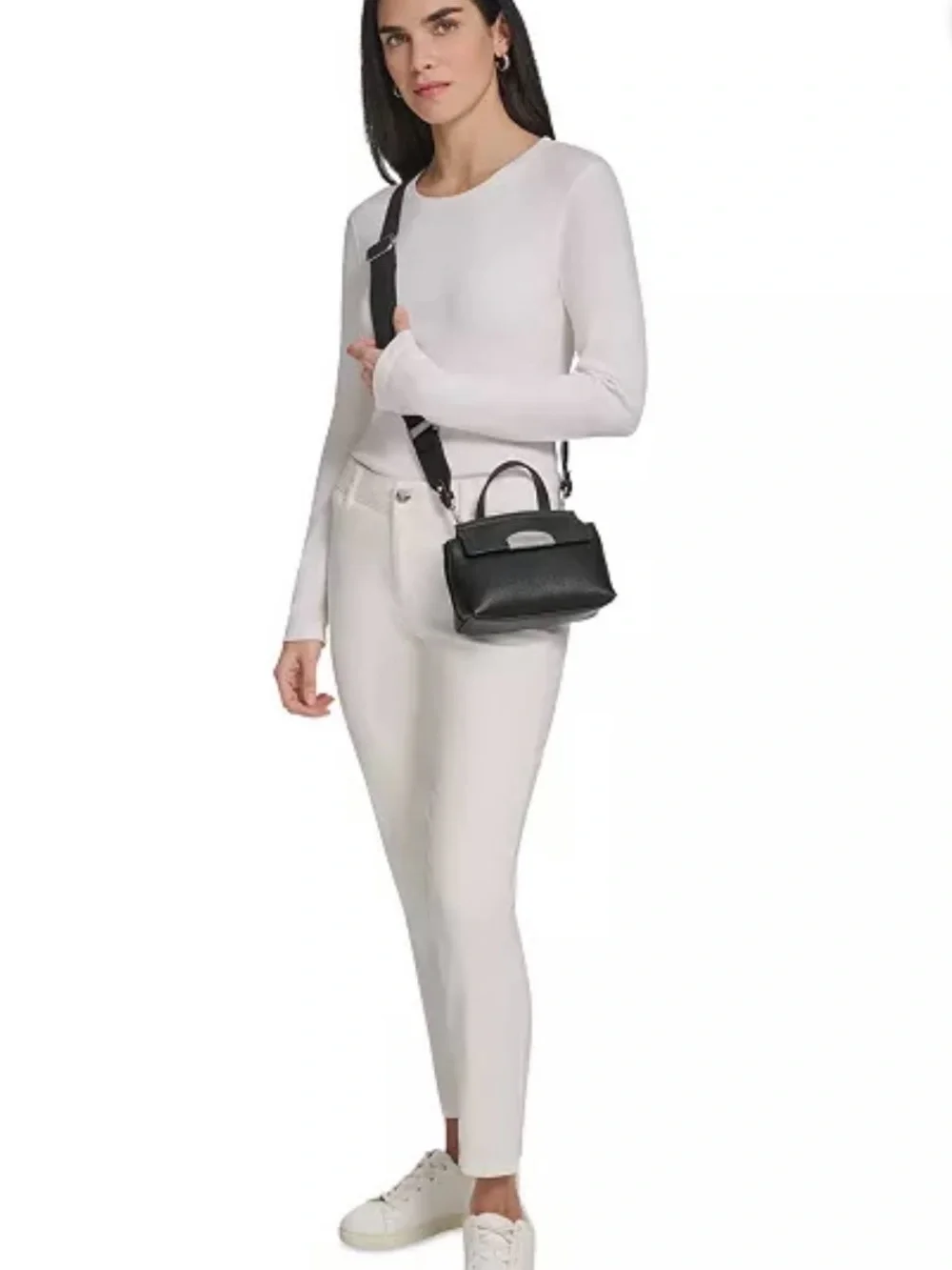 Calvin Klein Black Pebbled Leather Satchel with Silver Accent